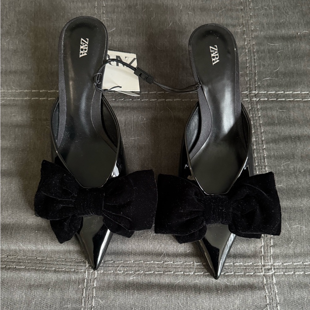 Zara Black Bow Kitten Heels